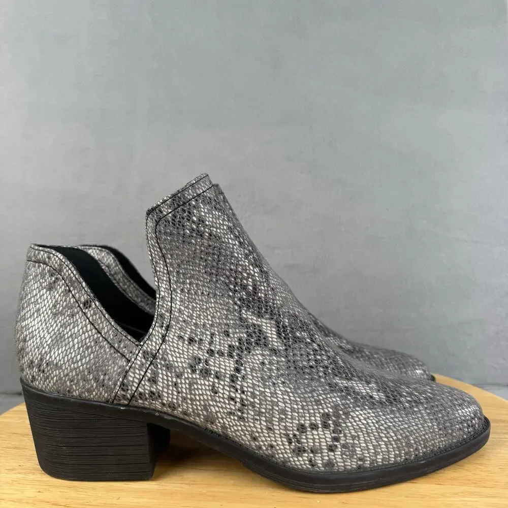 Volatile Gray Faux Snakeskin Pull-On Block Heel Western Ankle Boots Women’s 9 US